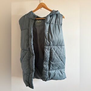 Zara Kids Long Blue Puffer Vest